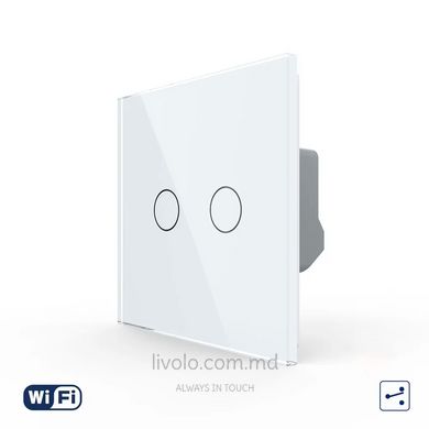 Сенсорный двухклавишный проходной выключатель Wi-Fi Livolo, Белый, Белый