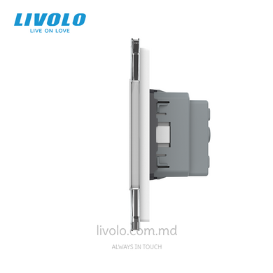 &Icirc;ntrerupător tactil Livolo 2 clape + 2 prize, 3 posturi, Alb