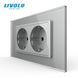 Двойная розетка Livolo Schuko для квадратного подрозетника 4M, Серая