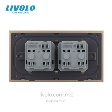 Priză dublă Livolo tip Schuko, pentru doză pătrată 4M, Auriu