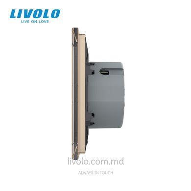Сенсорный проходной выключатель Livolo 2 клавиши 1 модуль Золотой