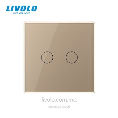 Сенсорный проходной выключатель Livolo 2 клавиши 1 модуль Золотой
