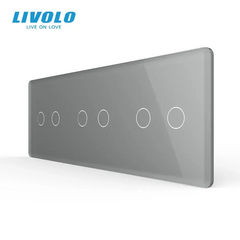 Panou decorativ din sticlă Livolo 2+2+2 clape, 3 posturi, Gri 2.5D