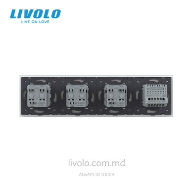 Сенсорный выключатель Livolo 2 клавиши + 3 розетки, 4 поста, Белый