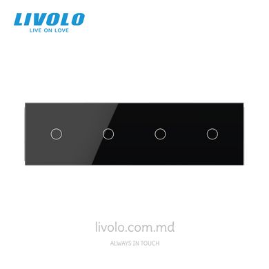 Панель для четырех сенсорных выключателей Livolo, 4 клавиши (1+1+1+1), стекло, цвет Черный