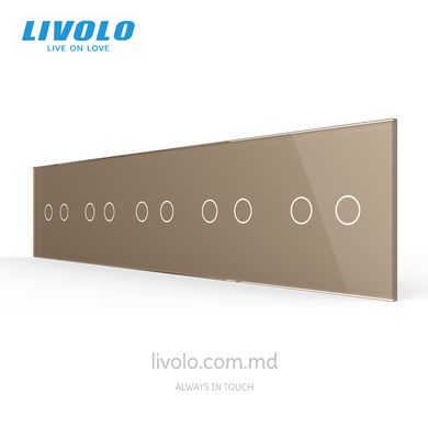 Панель для пяти сенсорных выключателей Livolo, 10 клавиш (2+2+2+2+2), стекло, цвет Золотой