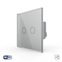 Сенсорный двухклавишный проходной выключатель Wi-Fi Livolo, Серый, Cерый