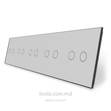 Панель для пяти сенсорных выключателей Livolo, 10 клавиш (2+2+2+2+2), стекло, цвет Серый
