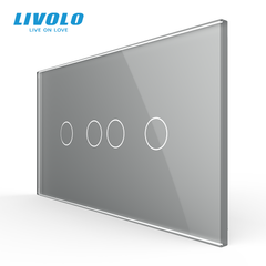 Стеклянная панель Livolo для квадратного подрозетника, 2 клавиши + 2 клавиши, 4 модуля, Серая