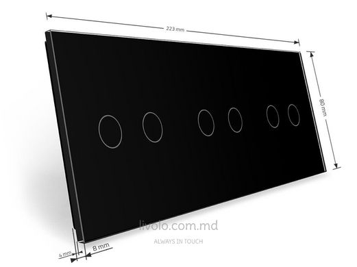 Панель для трех сенсорных выключателей Livolo, 6 клавиш (2+2+2), стекло, цвет Черный
