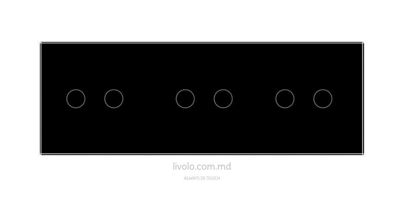 Панель для трех сенсорных выключателей Livolo, 6 клавиш (2+2+2), стекло, цвет Черный