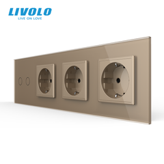 &Icirc;ntrerupător tactil Livolo 2 clape + 3 prize, 4 posturi, Auriu