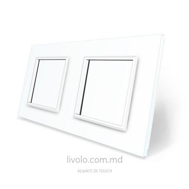 Рамка для розетки Livolo 2 поста, стекло, цвет Белый