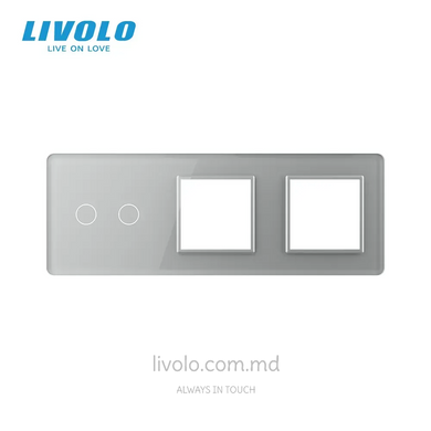 Panou decorativ din sticlă Livolo 2 clape + 2 prize, 3 posturi, Gri 2.5D