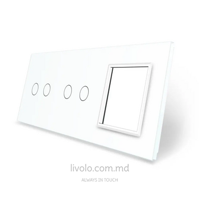 Панель для двух сенсорных выключателей и розетки Livolo, 4 клавиши (2+2+0), стекло, цвет Белый