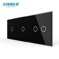 Панель для трех сенсорных выключателей Livolo, 4 клавиши (1+1+2), стекло, цвет Черный