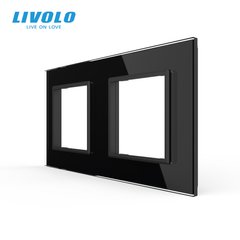 Рамка для розетки Livolo 2 поста, стекло, цвет Черный