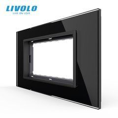 Panou din sticlă Livolo pentru doză pătrată, cadru modular 90&times;45 mm, 4 module, Negru