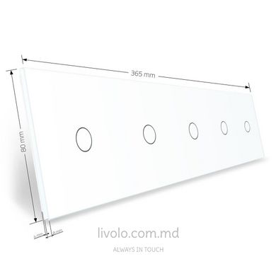 Панель для пяти сенсорных выключателей Livolo, 5 клавиш (1+1+1+1+1), стекло, цвет Белый