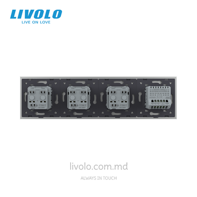 Сенсорный выключатель Livolo 2 клавиши + 3 розетки, 4 поста, Серый