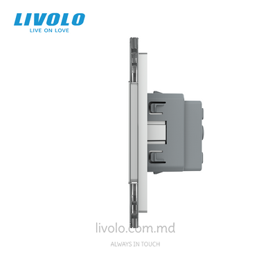 Сенсорный выключатель Livolo 2 клавиши + 3 розетки, 4 поста, Серый