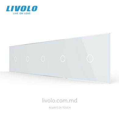 Панель для пяти сенсорных выключателей Livolo, 5 клавиш (1+1+1+1+1), стекло, цвет Белый
