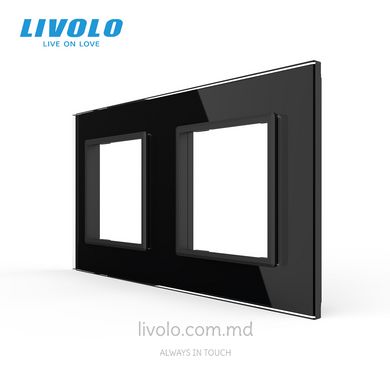 Рамка для розетки Livolo 2 поста, стекло, цвет Черный