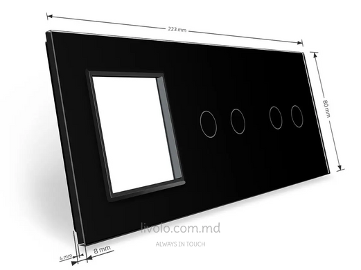 Панель для двух сенсорных выключателей и розетки Livolo, 4 клавиши (2+2+0), стекло, цвет Черный