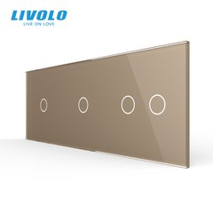 Panou întrerupător tactil LIVOLO 4 clape (1+1+2), 3 posturi Gold