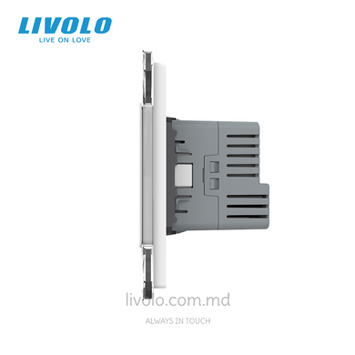&Icirc;ntrerupător tactil Livolo 1 clapă + 1 priză cu USB-C, 2 posturi, Alb