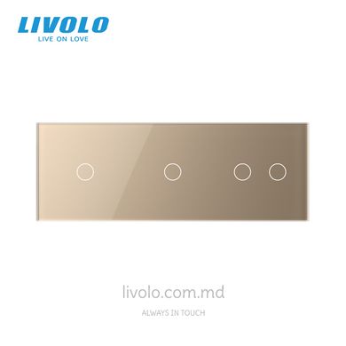 Панель для трех сенсорных выключателей Livolo, 4 клавиши (1+1+2), стекло, цвет Золотой