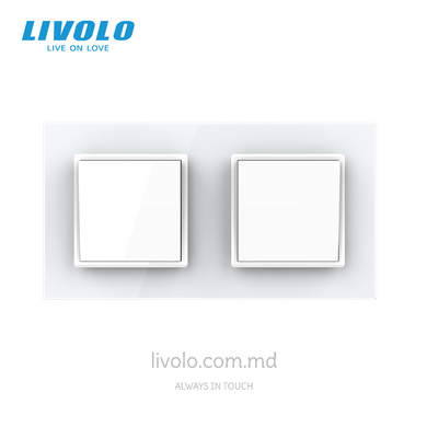 Механический проходной выключатель Livolo, 1+1 клавиша, 2 поста, Белый