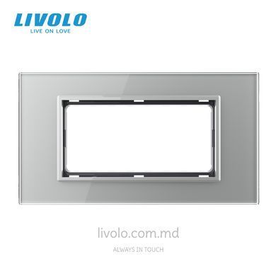 Panou din sticlă Livolo pentru doză pătrată, cadru modular 90&times;45 mm, 4 module, Gri