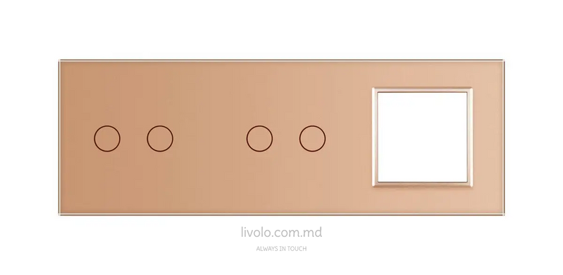 Панель для двух сенсорных выключателей и розетки Livolo, 4 клавиши (2+2+0), стекло, цвет Золотой