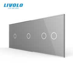 Панель для трех сенсорных выключателей Livolo, 4 клавиши (1+1+2), стекло, цвет Серый