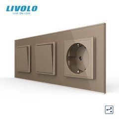 &Icirc;ntrerupător mecanic cap-scară Livolo 1+2 clape+1 priză, borne fără șurub, 3 posturi, Auriu