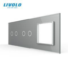 Панель для двух сенсорных выключателей и розетки Livolo, 4 клавиши (2+2+0), стекло, цвет Серый