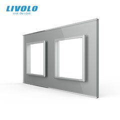 Рамка для розетки Livolo 2 поста, стекло, цвет Серый