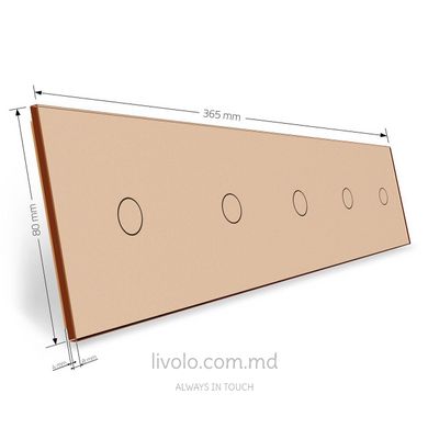 Панель для пяти сенсорных выключателей Livolo, 5 клавиш (1+1+1+1+1), стекло, цвет Золотой
