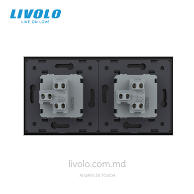 Механический проходной выключатель Livolo, 1+1 клавиша, 2 поста, Черный