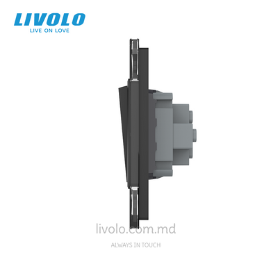 Механический проходной выключатель Livolo, 1+1 клавиша, 2 поста, Черный