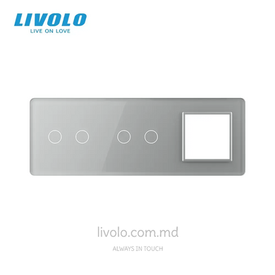 Панель для двух сенсорных выключателей и розетки Livolo, 4 клавиши (2+2+0), стекло, цвет Серый 2.5D