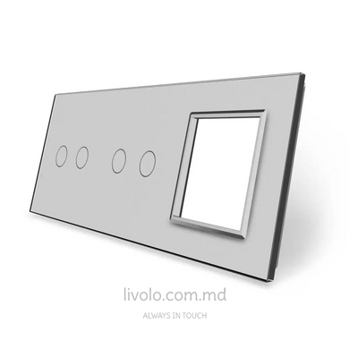 Панель для двух сенсорных выключателей и розетки Livolo, 4 клавиши (2+2+0), стекло, цвет Серый
