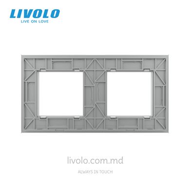 Рамка для розетки Livolo 2 поста, стекло, цвет Серый