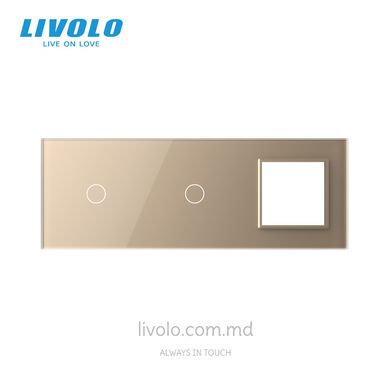 Панель для двух сенсорных выключателей и розетки Livolo, 2 клавиши (1+1+0), стекло, цвет Золотой
