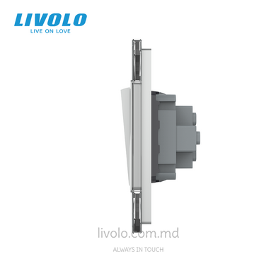 Механический проходной выключатель Livolo, 1+1 клавиша, 2 поста, Серый