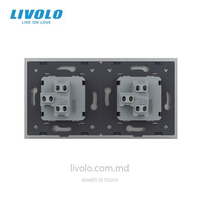 Механический проходной выключатель Livolo, 1+1 клавиша, 2 поста, Серый