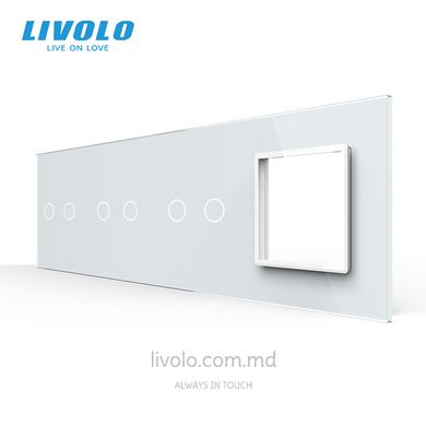 Панель для трех сенсорных выключателей и розетки Livolo, 6 клавиш (2+2+2+0), стекло, цвет Белый