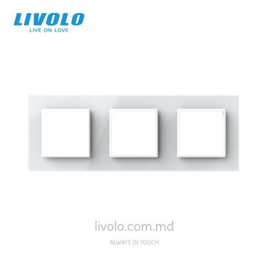 Рамка для розетки Livolo 3 поста, стекло, цвет Белый