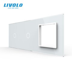 Панель для двух сенсорных выключателей и розетки Livolo, 2 клавиши (1+1+0), стекло, цвет Белый